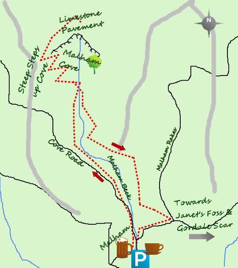 Malham Cove map Walking Routes, Yorkshire Dales, Uk Travel, The Village, A Walk, Yorkshire, Walk In, Places To Go, Bucket List