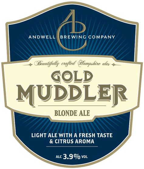 #148 Andwell Gold Muddler - Bit flat, bitter but tasty 3/5 (18/07/2015) Beer Label Design Ideas, Liquor Label Design, British Beer, Beer Label Design, Blonde Ale, Graphic Design Resources, Beer Label, Name Logo, Brewing Company