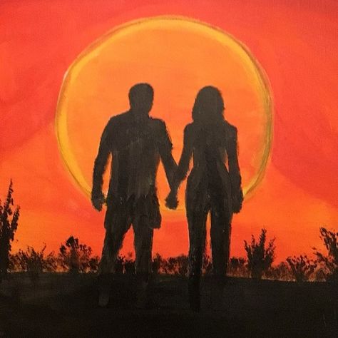 Couple holding hands in sunset Couple Holding Hands Painting, Couple Holding Hands Silhouette, Couple Holding Hands Drawing, Friends Holding Hands, A Couple Holding Hands, Watercolour People, Holding Hands Drawing, 3d Art Ideas, Drawing Sunset