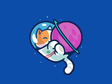 Space cat by Carlos Puentes | cpuentesdesign on Dribbble Lyric Illustration, Space Graphics, Space Bear, Space Animals, Space Cat, Dessin Adorable, Cat Illustration, 로고 디자인, Cat Drawing