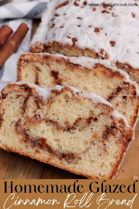 Soft and fluffy cinnamon roll bread with delicious cinnamon sugar swirls and a cream cheese glaze! Sour Cream Cinnamon Bread, Cinnamon Roll Bread Loaf, Cinnamon Twist Loaf, Cinnamon Streusel Bread, Cinnamon Roll Loaf, Cinnamon Loaf Bread, Cinnamon Sugar Bread, Cinnamon Swirls, Cinnamon Loaf