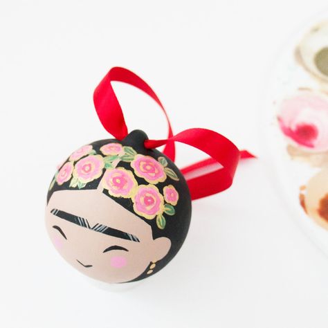 Frida Kahlo Ornaments, Christmas Decs, Xmas Baubles, Stationery Stickers, Bauble Ornaments, Christmas Bauble, Kokeshi Dolls, Christmas Crafts Diy, Hand Painted Ceramics