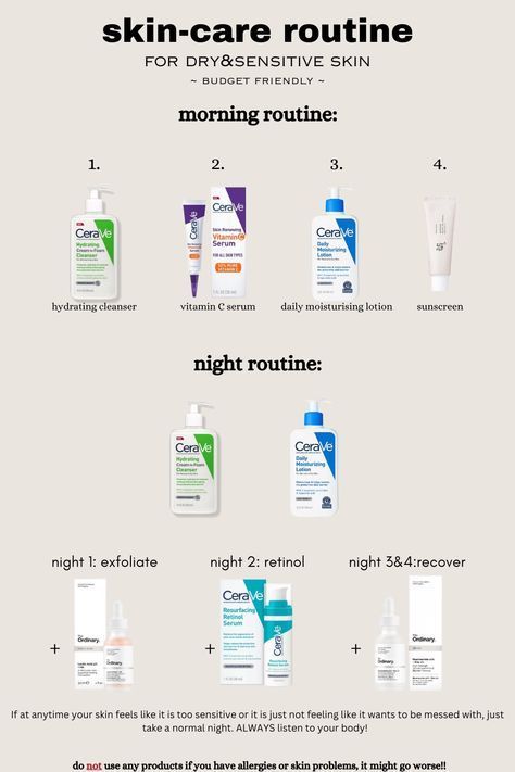 Skin Care Routine Sensitive Dry, Skincare Routine For Acne Prone Sensitive Skin, Good Skin Care For Sensitive Skin, Facial Care For Sensitive Skin, Daily Face Care Routine For Dry Skin, Very Sensitive Skin Care, Cerave Dry Skin Routine, Skincare Products Sensitive Skin, Good Skincare Products For Dry Skin