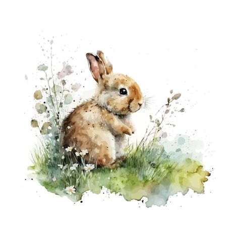 Bunny Watercolor, Large Image, Bunny Art, Simple Acrylic Paintings, Small Canvas Art, Small Canvas, Watercolor Animals, Rice Paper, Easy Paintings