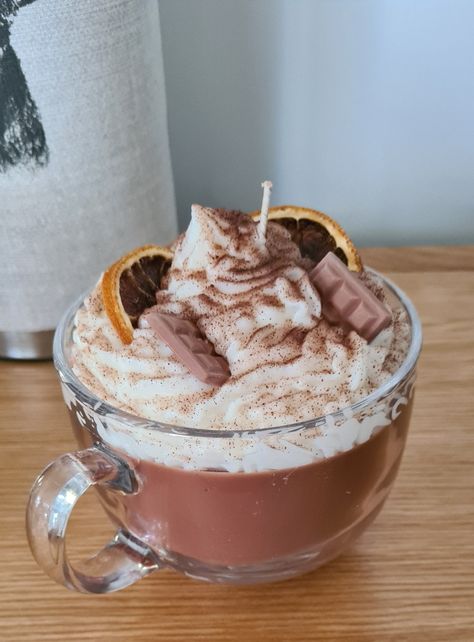 Orange Hot Chocolate, Hot Chocolate Candle, Chocolate Scented Candles, Chocolate Candle, Orange Chocolate, Homemade Candles, Autumn Gifts, Glass Mug, Chocolate Orange