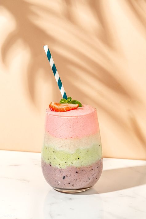 Layered healthy fruit smoothie | premium image by rawpixel.com / Jira Smoothie Photography Food Styling, Smoothie Photography, Two Tone Wall, Beverage Photography Ideas, Smoothie Avocado, Fruit Shake, Passion Fruit Smoothie, Melon Smoothie, Dream Inspiration