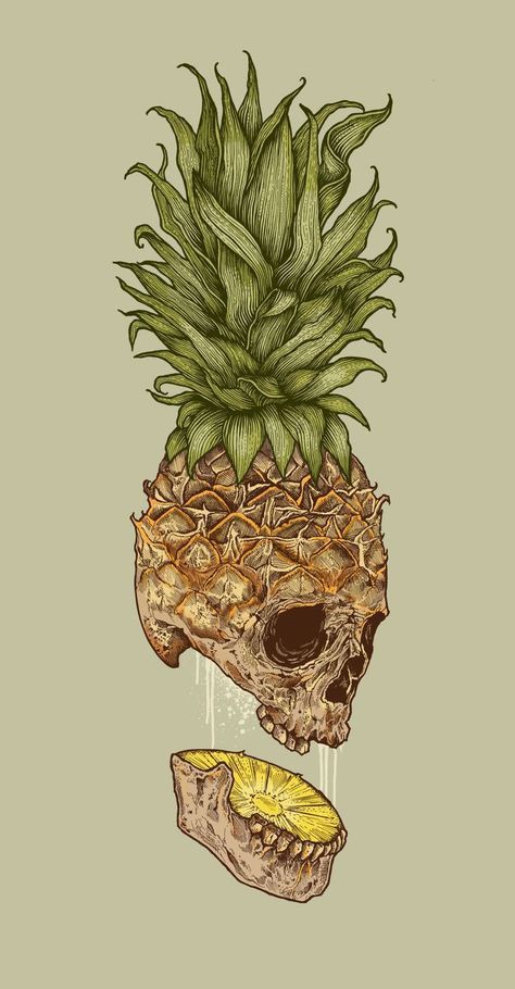 Pineapple Skull, Human Skull, Pineapple, Human, Art