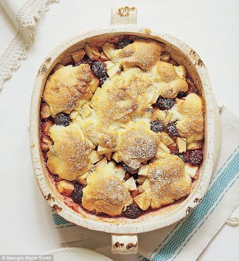 Mary Berry Foolproof Cooking, part one: Apple and blackberry cobbler  | Daily Mail Online Crisp Recipes, Blackberry Cobbler Recipe, Cherry Crisp, Mary Berry Recipe, Black Cherries, Blackberry Cobbler, Fruit Cobbler, Cobbler Recipe, British Bake Off