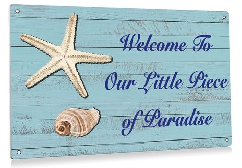 Funny Welcome to Our Little Piece of Paradise Beach Metal Tin Sign Wall Art Decor Rustic Beach Seashell Sign Sea Turtle Decor, Turtle Decor, Paradise Beach, Beach Signs, Estilo Art Deco, Beach Paradise, Address Sign, Box Signs, Sign Wall