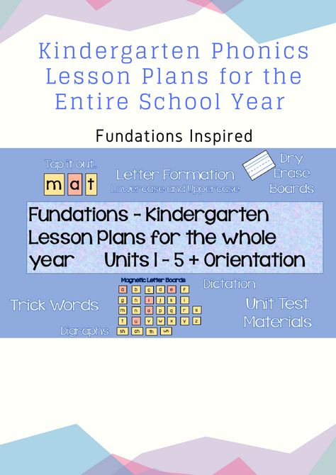 Fundations Inspired Kindergarten Detailed Lesson Plans, Orientation + Units 1-6 Kindergarten Fundations, Fundations Kindergarten, Kindergarten Orientation, Phonics Lesson Plans, Kindergarten Phonics, Trick Words, Daily Lesson Plan, Phonics Lessons, Kindergarten Lesson Plans