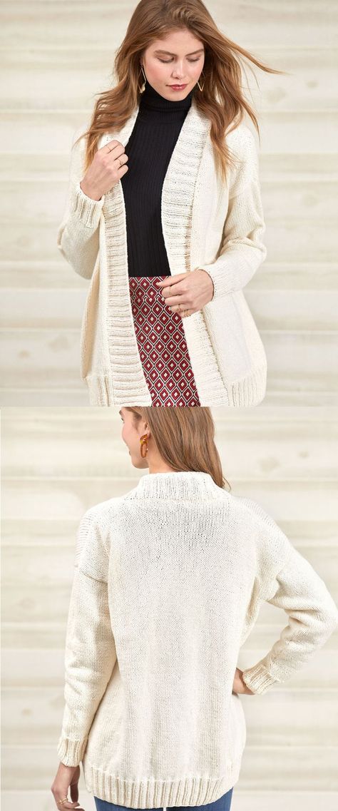 Free Knitting Pattern for a Long Everyday Cardigan for Women - Knitting Bee Long Cardigan Knitting Pattern, Everyday Cardigan, Free Knitting Patterns For Women, Ladies Cardigan Knitting Patterns, Cardigan Knitting Patterns, Knit Sweater Pattern, Sewing Patterns Free Women, Knitting Patterns For Women, Women Knitting