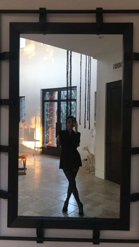 Kourtney Kardashian Kourtney Kardashian Halloween, Kardashian Halloween, Kourtney Kardashian House, Kardashian House, Wrought Iron Mirror, Calabasas Homes, Kardashian Home, Glam Mirror, Classy Halloween Decor