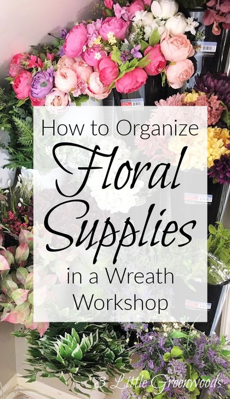 Artificial Flower Storage, Wreath Making Business, Flower Storage, Wreath Workshop, Diy Flower Wall, Budget Friendly Diy, Flower Displays, Storage Idea, Craft Room Design