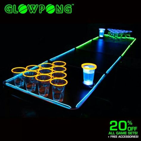 Neon Birthday Party For Teens Games, Glow In The Dark Beer Pong, Outdoor Glow In The Dark Party, Glow In The Dark Games, Glow Party Games, Glow Theme Party, Festival Themed Party, Glow In Dark Party, Neon Birthday Party