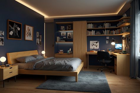 50 Modern Boys' Bedroom Design Ideas Boys Room Ideas Teenagers, Boys Modern Bedroom, Modern Boys Bedroom, Teenager Bedroom Boy, Sport Bedroom, Bedroom Redesign, Home Studio Setup, Boy Bedroom Design, Teenage Room