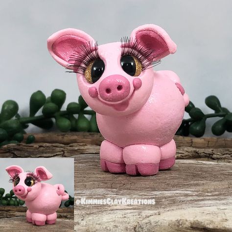 Whimsical Polymer Clay, Polymer Clay Characters, Polymer Clay Figurines, Clay Characters, Pig Cake, Clay Figurines, Adoption Certificate, Clay Figurine, Jewelry Pendants