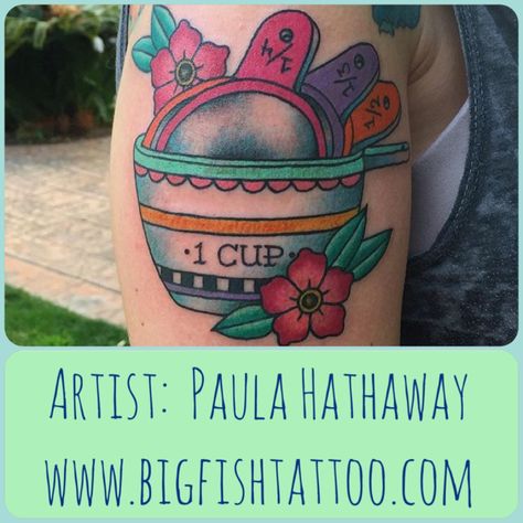 My new Measuring Cups Tattoo ❤️ by Paula at Big Fish in Solana Beach, CA Measuring Cup Tattoo, Baking Tattoo, Cup Tattoo, Solana Beach, Measuring Cup, Big Fish, Measuring Cups, I Tattoo, Skull Tattoo