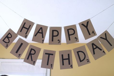 Scrabble surprise 30th birthday party,- scrabble Happy Birthday banner Scrabble Birthday Party Ideas, Surprise 30th Birthday, Abc Party, Birthday Letter, 30th Birthday Party, 90's Birthday Party, 80th Birthday Party, Birthday Letters, 30th Birthday Parties