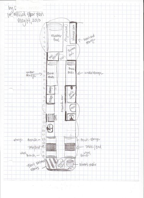 The Floor Plans Obviously, this is a step that took place long before the other steps, but I thought I would show you what we are planning on doing with Liahona. All of the floor plans are drawn on… Bus Conversion Floor Plans, Bus Remodel, Bus Rv Conversion, Sun Dragon, Small Balconies, School Bus Tiny House, Bed Ikea, School Bus Camper, School Bus House