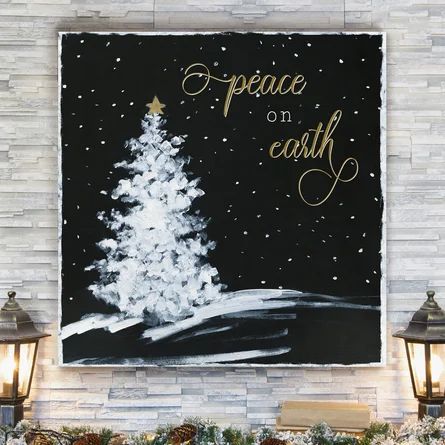 The Holiday Aisle® Peace On Earth Tree - Wrapped Canvas Print | Wayfair Christmas Tree Canvas Art, Christmas Tree Canvas, Winter Szenen, Peace On Earth, Chalkboard Art, Winter Art, Tree Wall Art, Joy To The World, Christmas Paintings