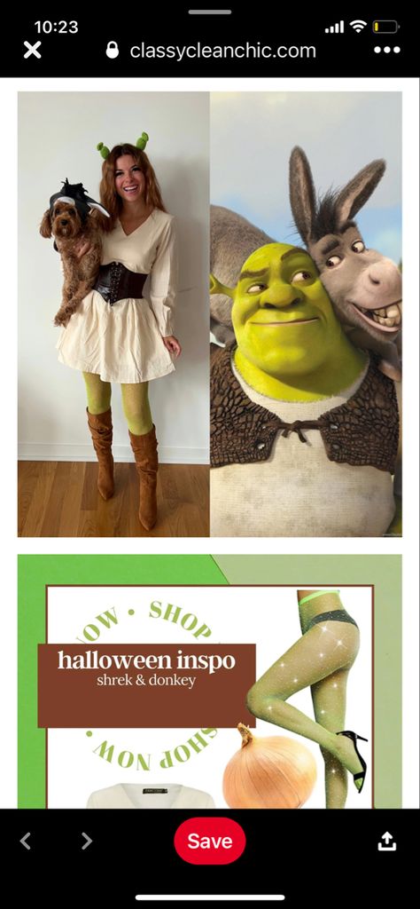 Shrek Female Costume, Girl Shrek Costume, Shrek Characters Halloween Costumes, Easy Shrek Costume, Shrek Birthday Party Costume, Shrek Movie Costumes, Shrek And Donkey Costume, Shrek Characters Costumes, Shrek Outfit Ideas