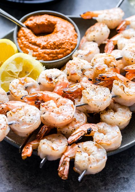 Shrimp Appetizers Easy, Seafood Sauce Recipe, Recipe Runner, Recipe Appetizers, Grilled Shrimp Skewers, Romesco Sauce Recipe, Seafood Sauce, Romesco Sauce, Roasted Shrimp