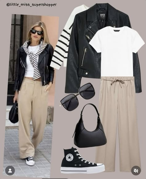 Australia Fall Outfits, White Outfits For Women, Home Wear Women Pajamas, Woman In Black, Women Pajamas, Beige Pants, Mode Casual, Looks Street Style, Casual Chic Outfit