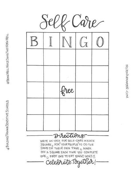 Self-Care Bingo for Educators | Ms. Jen Alexander Self Care Bingo, Dbt Therapy, 5th Grade Activities, Self Care Worksheets, Bingo For Kids, Art Therapy Projects, Mood Changes, Bingo Printable, Free Card