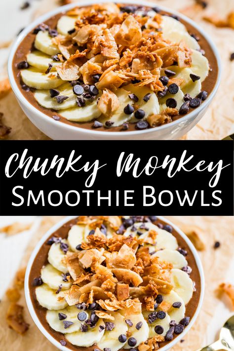 Playa Bowls Recipe Banana Base, Chunky Monkey Smoothie, Healthy Recipes Breakfast, Smoothie Chocolate, Smoothie Bowls Recipe Easy, Smoothie Bowl Toppings, Bowl Recipes Easy, Smoothie Bowl Recipe Healthy, Protein Smoothie Bowl