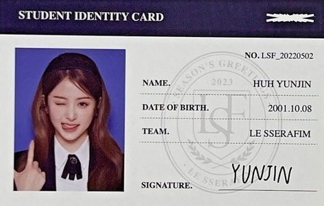 Le Sserafim Yunjin Photocard, Yunjin Photocard, Student Id Card, Yearbook Photoshoot, Le Sserafim Yunjin, Student Id, Eagle Wallpaper, Member Card, Id Card Template