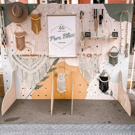 Vendor Table Display, Farmers Market Booth, Vendor Booth Display, Craft Fair Booth Display, Pegboard Display, Macrame Home, Festival Booth, Craft Market Display, Craft Show Booth