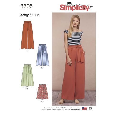 Purchase Simplicity 8605 Misses' Pull on Skirt and Pants and read its pattern reviews. Find other Pants, Skirts, sewing patterns... Paper Bag Waist Pants, Skirt And Pants, Pants Sewing Pattern, Beginner Sewing Projects Easy, Skirt Patterns Sewing, Simplicity Sewing, Sewing Skirts, Couture Vintage, Burda Style