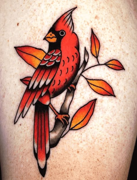 Cardinal Tattoo Design Images (Cardinal Ink Design Ideas) Cardinal Tattoo Traditional Style, Cardinal Tattoo Old School, Vintage Cardinal Tattoo, Cardinal Tattoo Forearm, Traditional Style Bird Tattoo, Cardinal Hand Tattoo, Cardinal On Branch Tattoo, American Traditional Cardinal Tattoo, Cardinal Tattoo Traditional