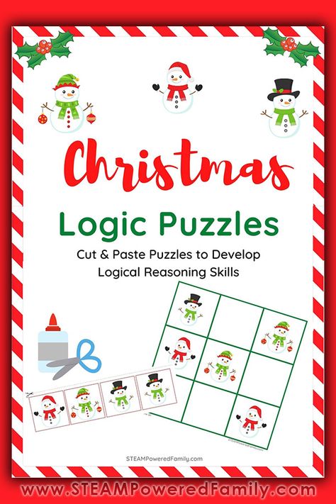 Christmas Math Logic Puzzles to build logic and critical thinking skills for students. Includes free secular printable for home or classroom. Today our world is facing an ever increasing demand for STEM jobs and creative problem solvers. Logical reasoning puzzles and games like these will help kids think critically about a situation and work out possible solutions rather than relying on rote memorization. Click to learn more and access the printable sign up! #ChristmasMath #MathLogicPuzzle #Math Christmas Logic Puzzles Free, Christmas Logic Puzzles, Stem Jobs, Skills For Students, Logic And Critical Thinking, Math Logic Puzzles, Logical Reasoning, List Of Skills, Christmas Puzzle