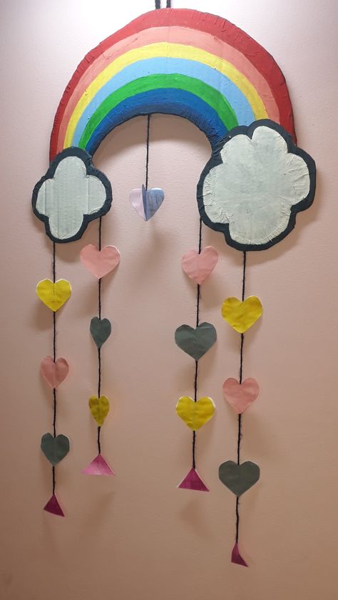 Cardboard Rainbow, Rainbow Door, Cardboard Diy, Rainbow Wall Hanging, Rainbow Wall, Door Decorations, Baby Mobile, Wall Hanging, Rainbow