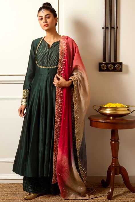 Bottle Green Dress Indian, Green Dress Indian, Bottle Green Dress, Long Jacket Dresses, Grey Saree, Frock For Women, Indian Models, Indian Fashion Designers, Manish