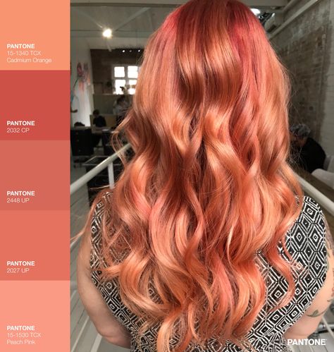 Balayage Grey, Coral Hair Color, Peachy Pink Hair, Peach Hair Colors, Coral Hair, Copper Balayage, Peach Hair, Living Coral, Hair Color And Cut