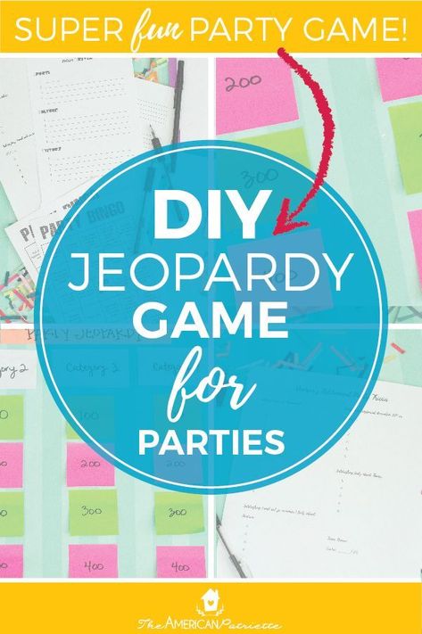 DIY Jeopardy Game for Parties - Tons of Category and Question Ideas for a Homemade Jeopardy Board, perfect for teens and adults at birthday parties, showers, parties, and game nights! #jeopardy #partygames #boardgames #gamenight Family Jeopardy Game Questions, Staff Games, Biblical Hospitality, Jeopardy Board, Indoor Games For Adults, Greek Night, Board Games For Adults, 65 Birthday, Teamwork Games