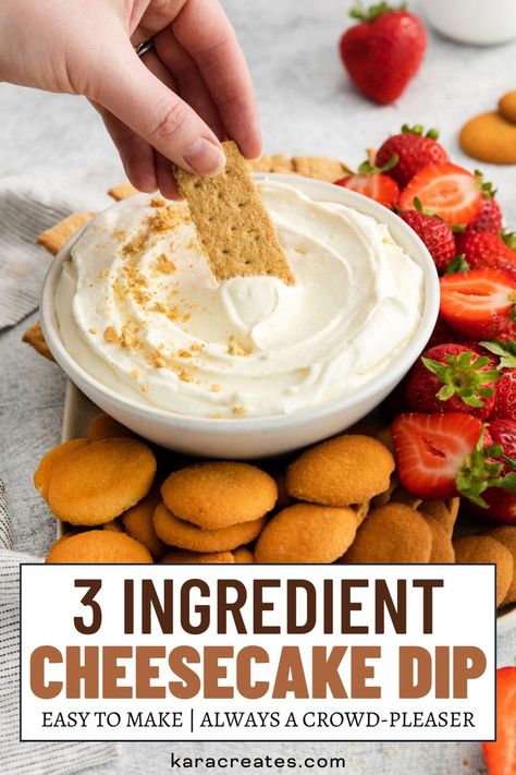 Sweet Dips Recipes, 3 Ingredient Cheesecake, Simple Cheesecake, Cheesecake Dip Recipe, Easy Dessert Dips, Dessert Dip Recipes, 3 Ingredient Desserts, Dessert Dip, Jalapeno Popper Dip