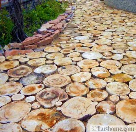 Wood Slices in Modern Yard Landscaping, Ideas for Garden Path Design Wood Slice Walkway, Wood Path, Walkway Landscaping, Diy Concrete Planters, Eco Friendly Garden, Path Design, Outdoor Stairs, Modern Garden Design, Garden Oasis