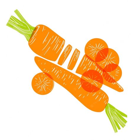 Carrot Logo Design, Turmeric Illustration, Carrots Illustration, Foodie Illustration, Carrot Illustration, Recipes Cards, Carrot Design, Orange Vector, Menu Illustration