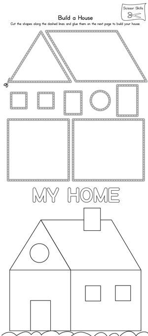 **FREE** House Scissor Practice Worksheet. Practice scissor skills by building a house in this printable worksheet. Preschool Scissors Practice, Cats Crafts, Preschool Fine Motor, Shapes Worksheets, Scissor Skills, Preschool Printables, Preschool Activity, Teaching Materials, Preschool Learning