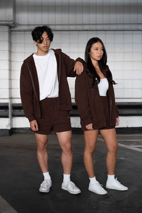 Matching Tracksuit Couple, Tracksuit Couple, Couple Outfits Matching Classy, Couple Outfit Matching, Short Couples, Matching Tracksuit, Couple Outfit Ideas, Cotton Loungewear, Couple Matching Outfits