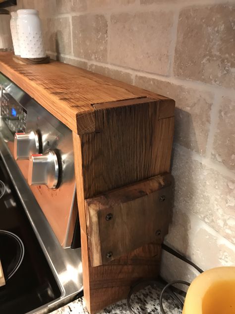 Over the stove shelf for my wife. Behind The Stove Shelf, Over The Stove Shelf Diy, Over Stove Shelf, Over The Stove Shelf, Stove Shelf, Counter Shelf, Rustic Shelves, Wood Work, Diy Shelves