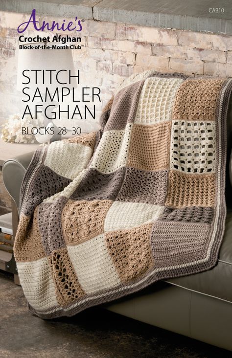 Stitch Sampler Afghan Blocks 28-30 Kit | Annie's Kit Clubs Crochet Sampler Afghan Pattern, Crochet Sampler Afghan, Blanket Upcycle, Sampler Afghan, Afghan Stitch, Annie's Crochet, Crocheted Blanket, Creative Crochet, Open Board