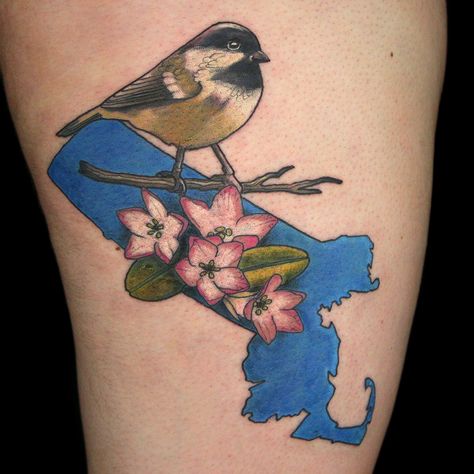 Massachusetts Tattoo by K Lenore Massachusetts Tattoo Ideas, Mayflower Tattoo, Massachusetts Tattoo, State Tattoos, Ma Tattoo, Best Tattoos, Halloween Bash, Ink Master, Maple Leaf Tattoo