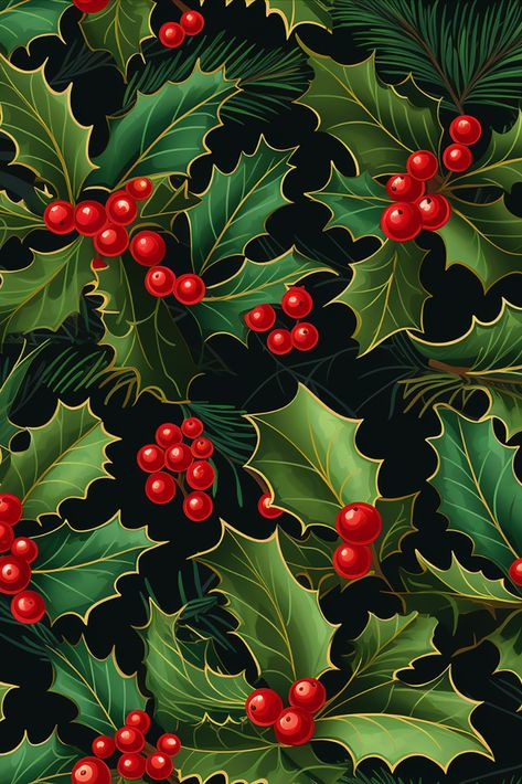 Embrace the festive spirit with this enchanting holly pattern, a timeless symbol of Christmas and holiday cheer. Adorned with vibrant red berries and lush green leaves, this design captures the essence of tradition and celebration. Perfect for adding a touch of seasonal magic to your holiday decor, attire, and accessories. Holly Pattern, Xmas Wrapping Paper, Holly Print, Christmas Papers, Xmas Theme, Calendar Pictures, Christmas Iphone, Christmas Wallpaper Backgrounds, Christmas Phone Wallpaper