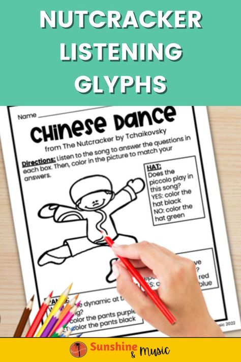 picture of person coloring a coloring page for Chinese Dance from The Nutcracker titled Nutcracker Listening Glyphs Nutcracker Coloring Pages, Music Vocabulary, Listening Activities, The Nutcracker Ballet, Music Listening, Chinese Dance, Holiday Lessons, Holiday Music, Nutcracker Ballet