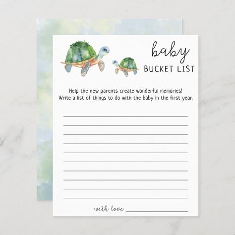 Sea Turtle - Baby bucket list game Turtle Baby Shower Theme, Sea Turtle Nursery, Turtle Nursery, Turtle Baby Shower, Surf Baby, Shower Baskets, Turtle Baby, Baby Shower Baskets, Baby Turtles