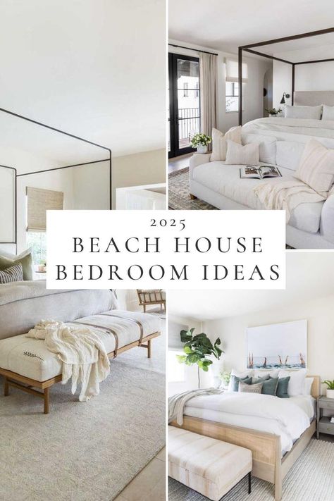 Modern Beach House Style Decor Ideas for Your Home – jane at home Florida Home Design Ideas, Modern Beach Interior Design, Modern Beach Bedroom Ideas, Coastal Master Bed, Grace And Frankie Beach House, Modern Beach House Bedroom, Modern Beach Bedroom, Coastal Style Interior, Modern Coastal Interior Design